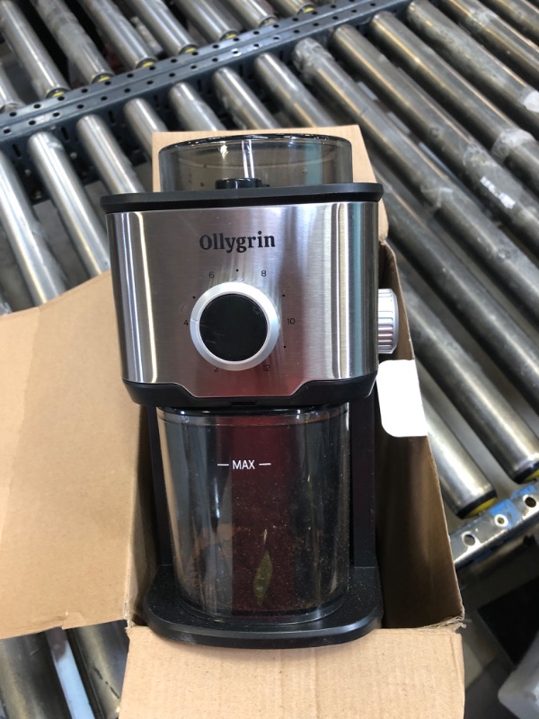 Photo 2 of Ollygrin Flat Burr Coffee Grinder Electric, Coffee Bean Grinder Electric Espresso, Stainless Steel Coffee Bean Grinder With 14 Grind Settings 12 Cups SilverV01S BG-V01S