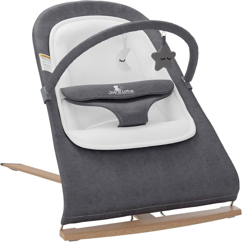 Photo 1 of Baby Bouncer Seat for Infants with Wood Accents - Newborn Bouncer for Babies 0-6 Months Up to 20 lbs - Portable Infant Bouncer - Baby Bouncer Chair - Bouncy Infant Seat with Removable Bar
