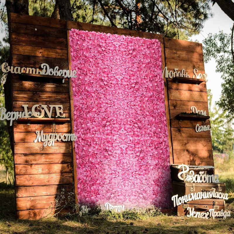 Photo 1 of Flower Wall Panel Backdrop Décor: Blosmon Pink Artificial Floral Backdrop for Wedding Party Baby Bridal Shower
