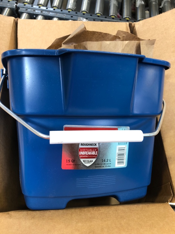 Photo 2 of Rubbermaid Roughneck Square Bucket, 15-Quart, Blue, Sturdy Pail Bucket Organizer Household Cleaning Supplies Projects Mopping Storage Comfortable Durable Grip Pour Handle Blue 15 qt - Square