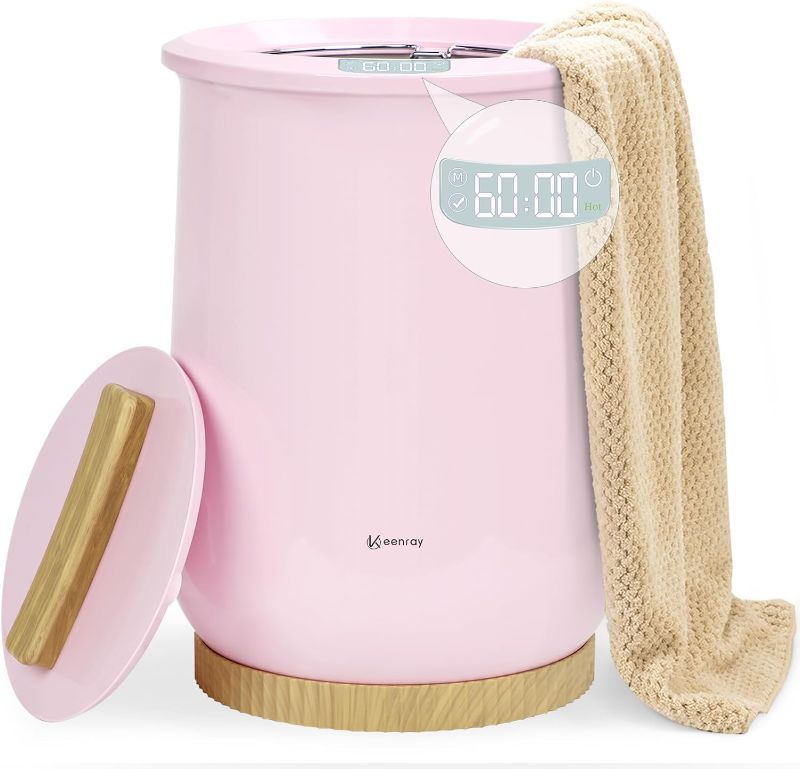 Photo 1 of Keenray Upgraded Towel Warmer Bucket, Large Towel Warmer with 3 Heating Modes, Heat Time 30/45/60 Min Adjustable and Up to 24 Hour Delay Timer, Towel Heater for Oversize Bathrobes Blankets Pink