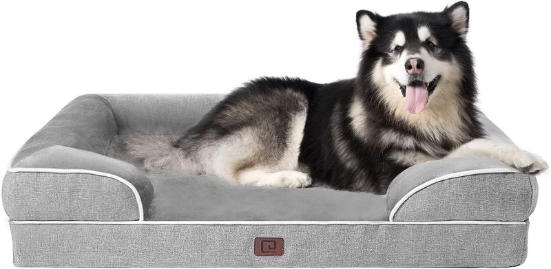 Photo 1 of EHEYCIGA Memory Foam XXL Dog Bed with Sides, Waterproof Orthopedic Dog Beds for Extra Large Dogs, Non-Slip Bottom and Egg-Crate Foam Big Dog Couch Bed with Washable Removable Cover 52x41 Grey