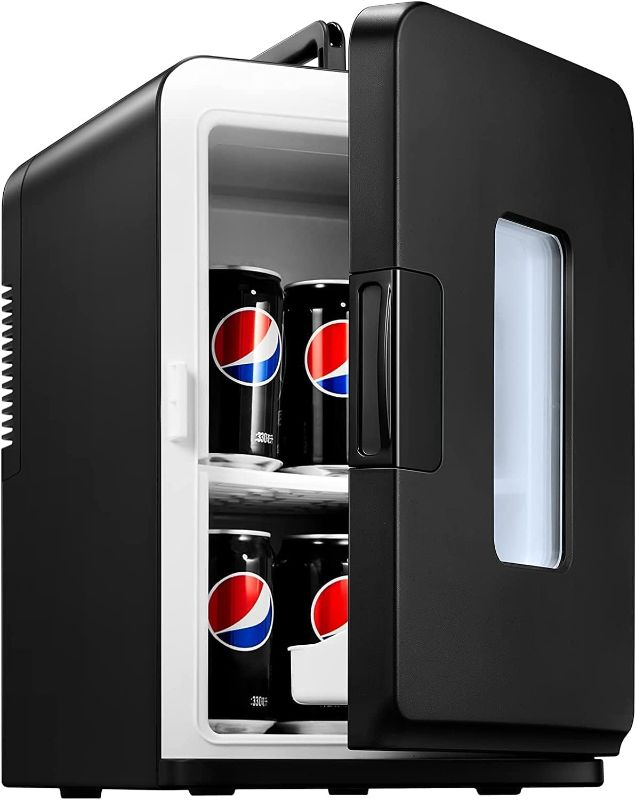 Photo 1 of Mini Fridge 15 Liter/21 Cans, AC+DC Power Small Fridge for Bedroom, Car, Office, Thermoelectric Cooler and Warmer Skincare Fridge for Food, Drinks, Cosmetics, Max & ECO Mode, Black
