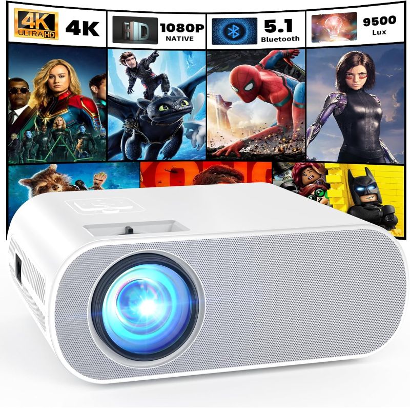 Photo 1 of Projector, Native 1080P Full HD Bluetooth Projector with Speaker, Outdoor Portable Movie Mini Projector Compatible with Laptop, Smartphone, TV Stick, Xbox, PS5
