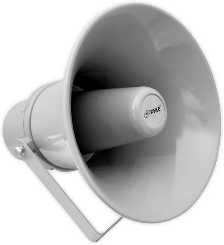 Photo 1 of Pyle Indoor Outdoor PA Horn Speaker - 9.7 Inch 20-Watt Power Compact Loud Sound Megaphone w/ 400Hz-5KHz Frequency, 8 Ohm, 70V Transformer, Mounting For 70V Audio System - PyleHome PHSP101T (Gray) Grey
