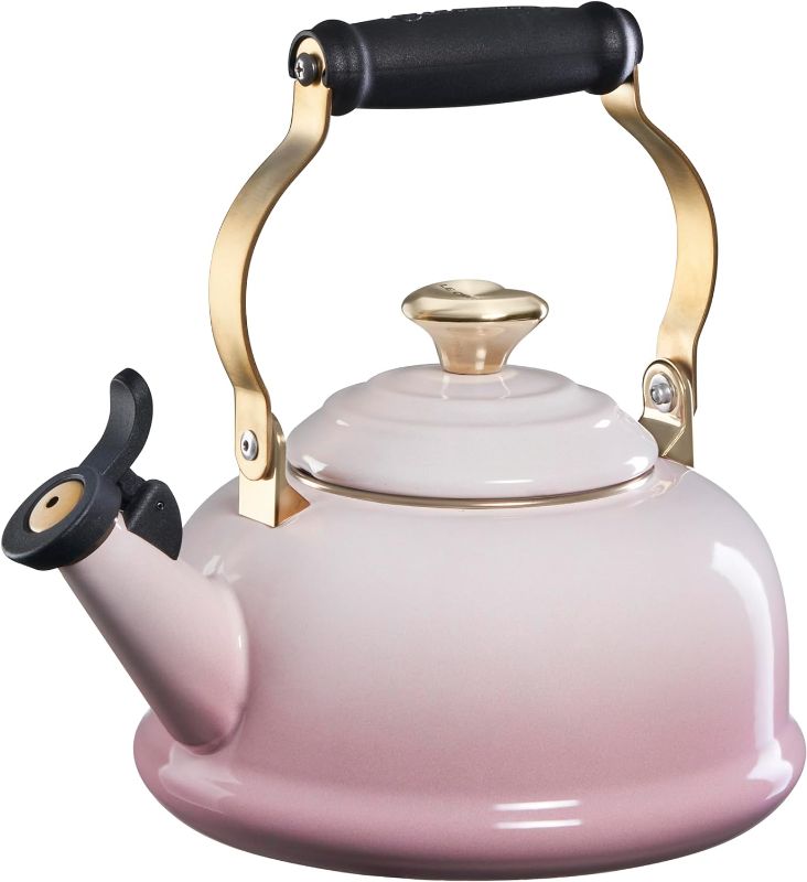 Photo 1 of Le Creuset Enamel On Steel Whistling Tea Kettle w/Figural Heart Knob, Shell Pink
