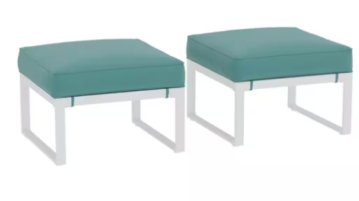 Photo 1 of Aluminum Frame Outdoor Ottoman with Turquoise Cushion, 2 Ottomans Included
