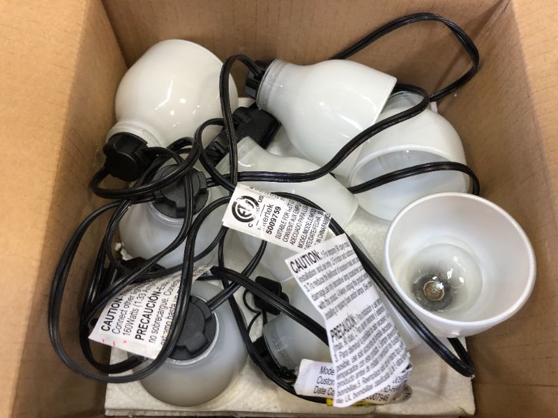 Photo 2 of Hampton Bay Outdoor/Indoor 10.6 Ft. Plug-in Type G Bulb String Light with 8 White Glass Shades
