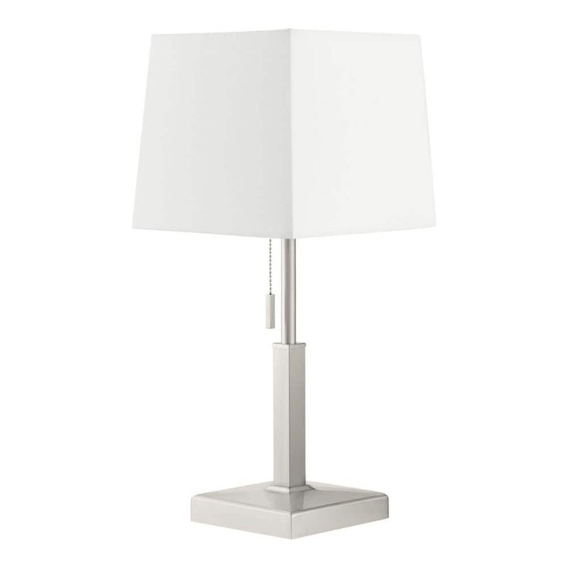 Photo 1 of Stanton 20 in. Brushed Nickel Table Lamp with White Fabric Shade and Polarized Outlet
