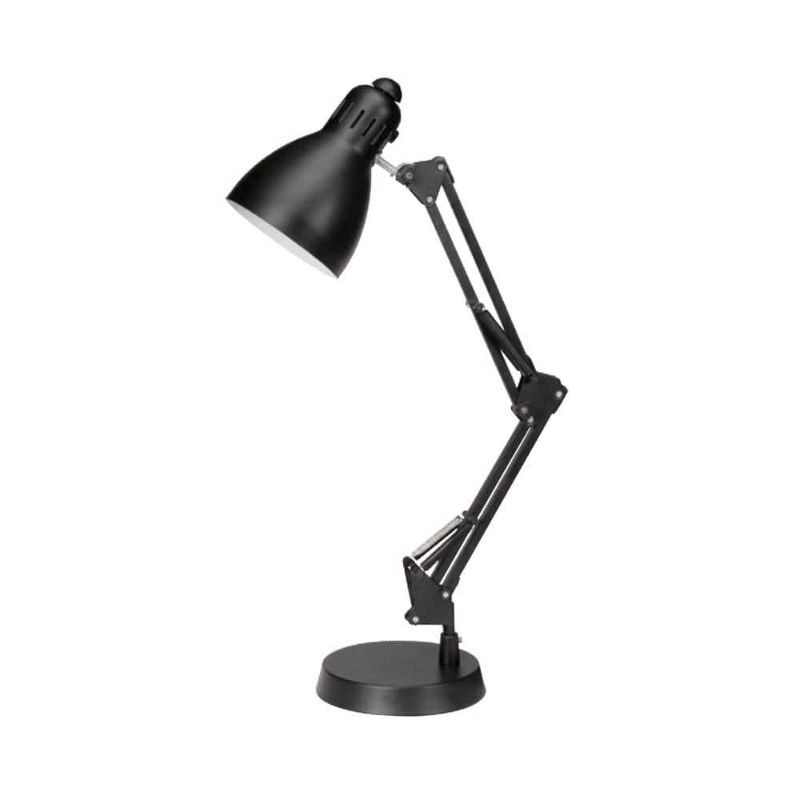 Photo 1 of 22.00 in. Black Adjustable Arm Desk Lamp with Metal Shade
