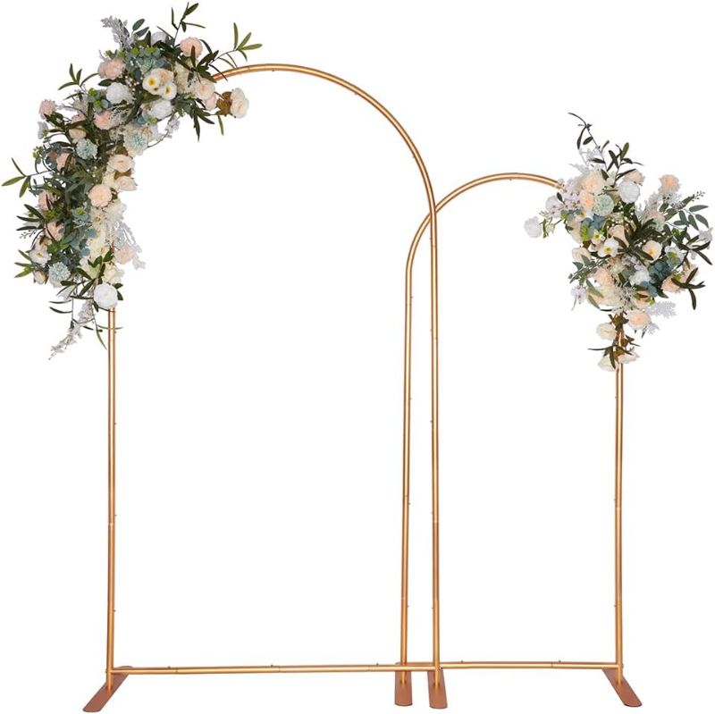 Photo 1 of Arch Backdrop Stand Set of 2 - Gold Aluminum Arch Frame, Reusable Balloon Garland Arch Kit for Wedding, Birthday, Baby Shower, Graduation, Parties Decorations -6 FT+7.2 FT
