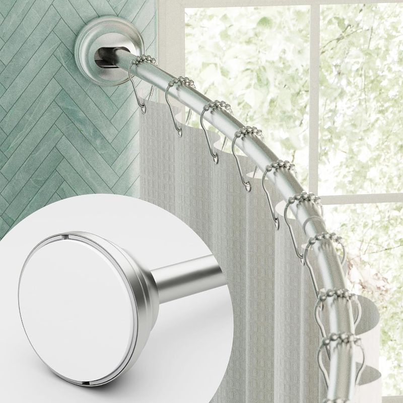 Photo 1 of Zenna Home TENSION Rustproof Curved Shower Curtain Rod, NO DRILLING Adjustable Shower Rod, 50" to 72", Expandable, Telescoping, NeverRust, Satin Nickel
