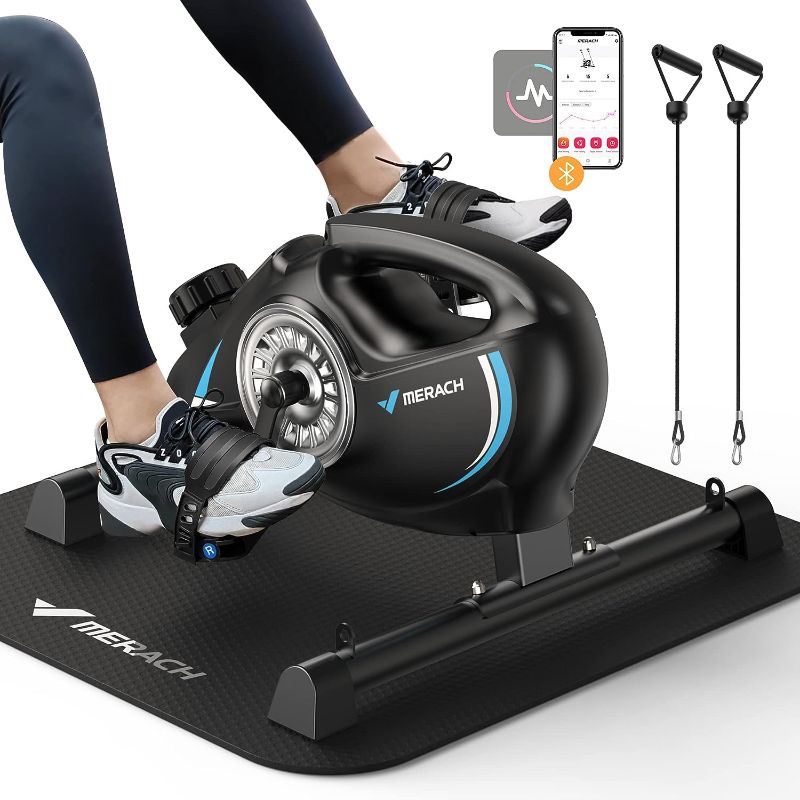 Photo 1 of -FACTORY SEALED- Under Desk Bike Pedal Exerciser, Quiet Magnetic Mini Exercise Bike with MERACH App for Arm, Leg Recovery, Physical Therapy, Smooth Foot Desk Cycle with 2 Resistance Bands & Non-Slip Mat
