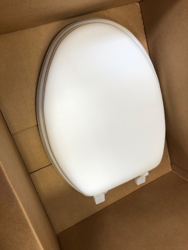 Photo 2 of Mayfair Padded Toilet Seat, Cushioned Soft Vinyl over Wood Core Seat, Secure Hinges, Easy Clean, Elongated, White
