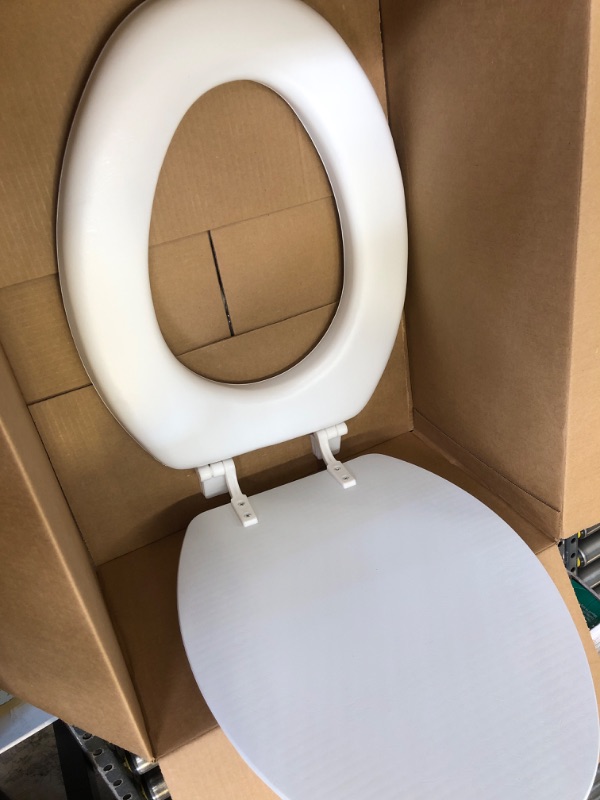 Photo 3 of Mayfair Padded Toilet Seat, Cushioned Soft Vinyl over Wood Core Seat, Secure Hinges, Easy Clean, Elongated, White
