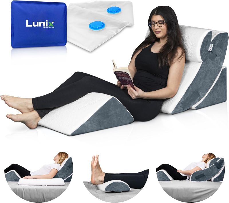 Photo 1 of Lunix LX5 4pcs Orthopedic Bed Wedge Pillow Set, Post Surgery Memory Foam for Back, Leg Pain Relief, Sitting, Adjustable Pillows Acid Reflux and GERD for Sleeping, Hot Cold Pack, Navy for Kids
