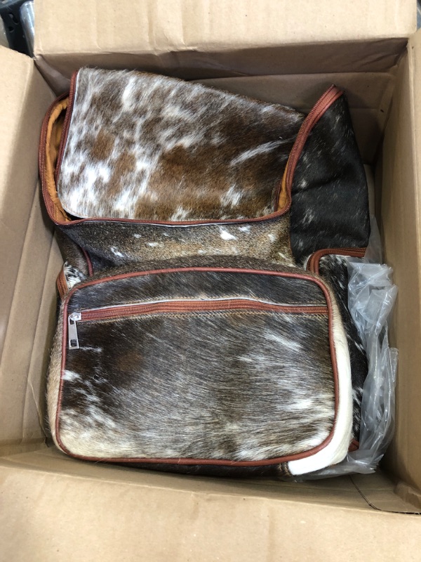 Photo 1 of Cowhide Hair Print Diaper Backpack Rucksack/Knapsack Travel Shoulder Bag Brown & White (Backpack) Brown and White