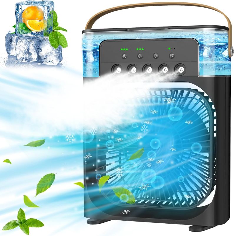 Photo 1 of Portable Air Conditioners - Small Portable AC Quiet Personal Air Cooler,USB Powered Mini Desktop Cooling Misting Fan, 1/2/3 H Timer, 3 Speeds,360°Adjustment,for Office, Home, Room,Desk,Car - Black
