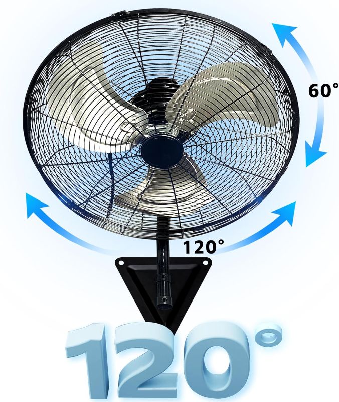 Photo 1 of 20” Wall Mount Fan With 120° Oscillating Fan, Wall Fan With 3-Speed, Industrial Fan With 7000 CFM,High Velocity Fan for Household, Commercial Use - ETL Listed, Black
