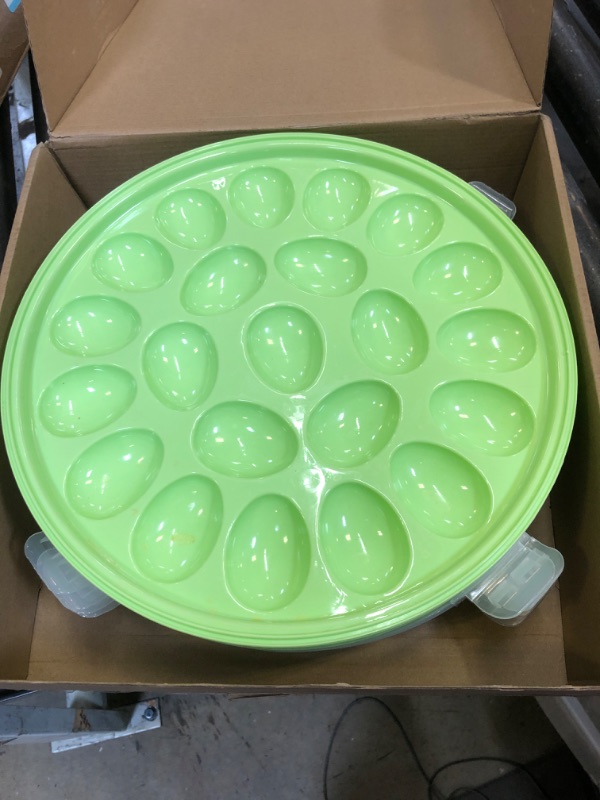 Photo 2 of 6 Pcs Deviled Egg Carrier with Lid 22 Slots Deviled Egg Tray Holder Containers Round 12 Inch Egg Platter for Deviled Eggs Plastic Egg Keeper for Home Refrigerator Kitchen Supplies (Green)