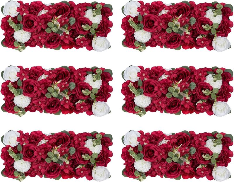 Photo 1 of BLOSMON Wedding Table Flower Centerpieces: 6pcs Burgundy White Artificial Silk Rose Floral Arch Arrangements Center Piece for Party Bridal Shower Reception Sweetheart Dining Table Runner Decorations
