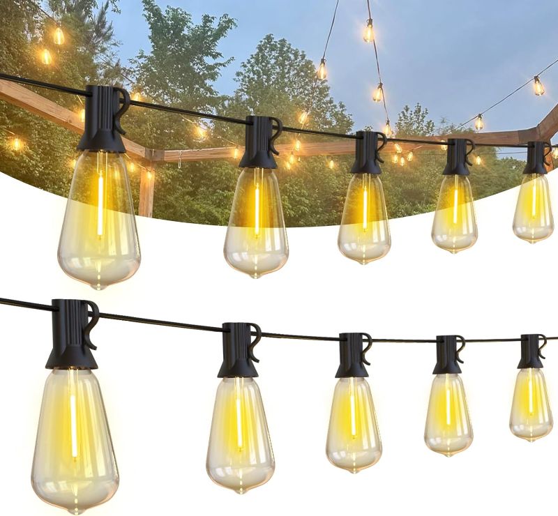 Photo 1 of Aialun LED Outdoor String Lights 100Ft with 52 Waterproof Shatterproof ST38 Vintage Edison Bulbs, Outside Outdoor Lights for Patio Lights Outdoor Lighting, Cafe, Bistro, Backyard, 2700K Dimmable
