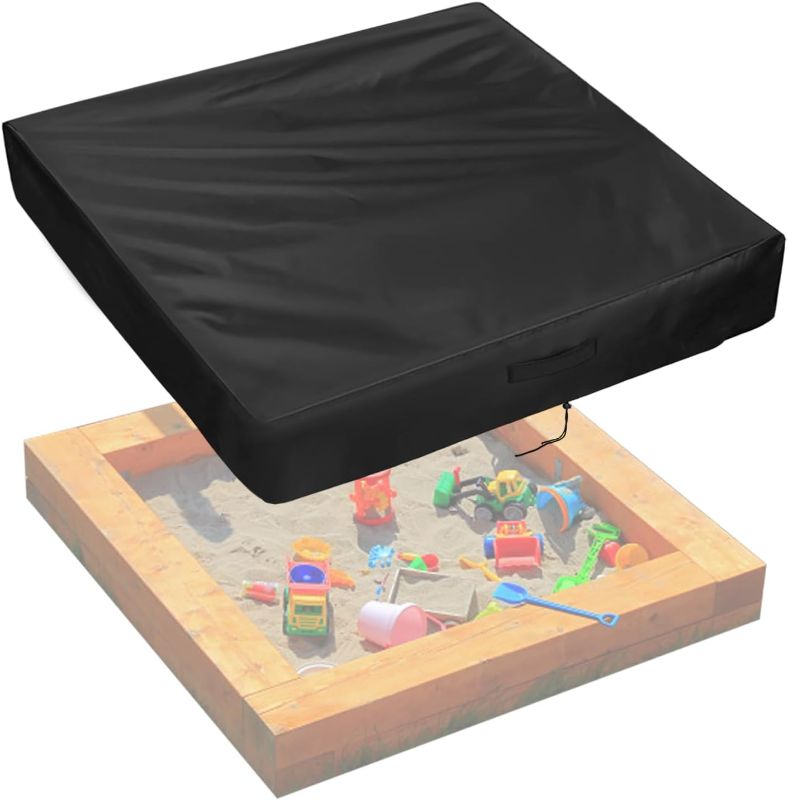 Photo 1 of Sandbox Cover, Heavy Duty Waterproof Sand Box Cover, Suitable Use as Kids' Outdoor Square Sandbox Lid (Black, 50"X 50" X 7.8"), Only Cover
