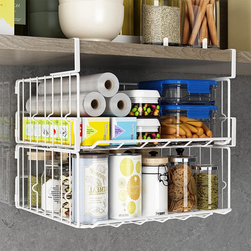 Photo 1 of Under Shelf Storage Baskets, Foldable Metal Wire Rack Basket, 2 Pack, White

