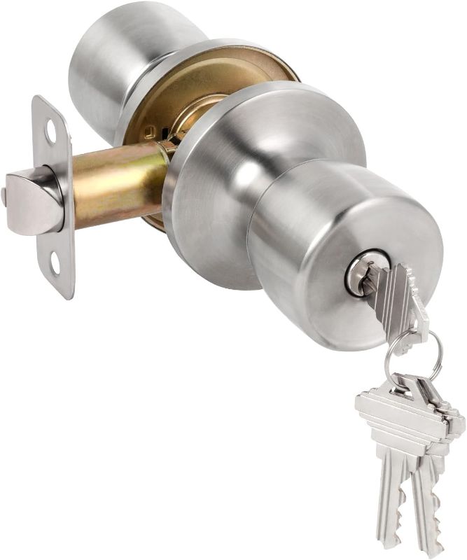 Photo 1 of Door Knobs with Lock and Key, Keyed Entry Door Knob, Exterior and Interior Door Lock for Front Door Commercial and Residential Area, Satin Nickel
