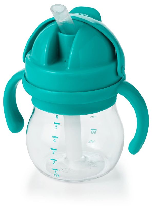 Photo 1 of OXO Tot 6 Ounce Transitions Straw Cup with Removable Handles - Teal 2 pack 
