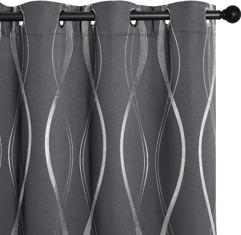 Photo 1 of NICETOWN Grey Blackout Curtains 84 inch Length 2 Panels Set for Bedroom/Living Room, Noise Reducing Thermal Insulated Wave Line Foil Print Drapes for Patio Sliding Glass Door (52 x 84, Gray)

