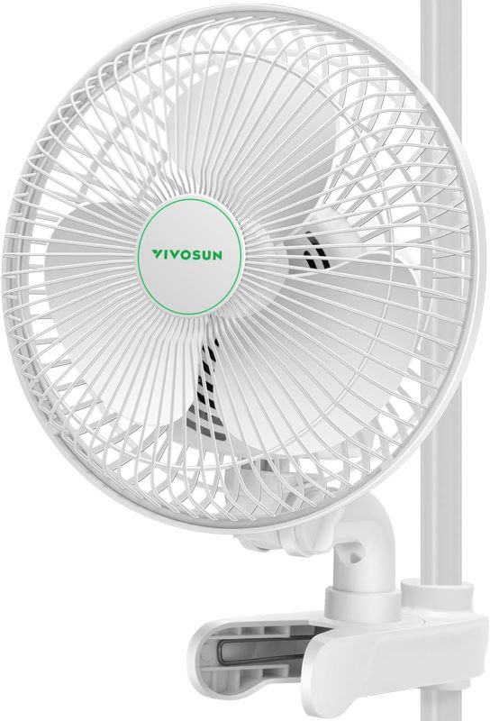 Photo 1 of VIVOSUN AeroWave A6 Grow Tent Clip Fan, Patented Portable Auto Oscillating Fan 6” with 2-Speed, Strong Airflow but Low Noise, and Fully-Adjustable Tilt for Hydroponic Ventilation, White, 1-Pack
