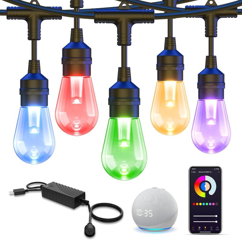 Photo 1 of XMCOSY+ Outdoor String Lights, Smart 49Ft Patio Lights RGB, App & WiFi Control Color Changing LED String Lights with Dimmable 15 LED Bulbs, Works with Alexa, IP65 Waterproof, Shatterproof
