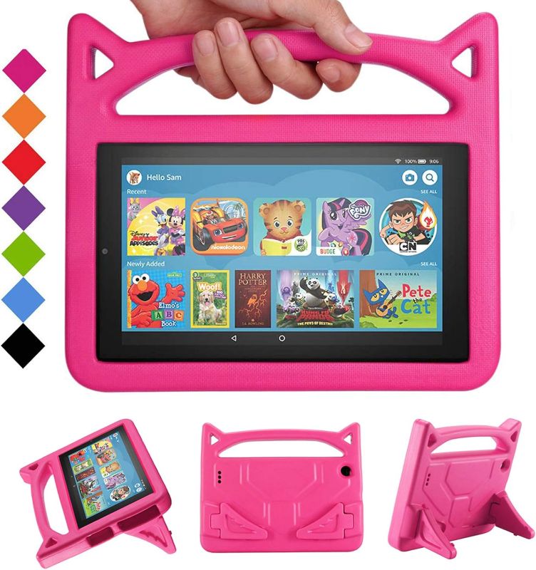 Photo 1 of 2019 Fire 7 Tablet Case for Kids -SHREBORN Kids Shock Proof Case Cover with Handle and Stand for Amazon Kindle Fire 7 Inch Tablet (Compatible with 9th/7th/5th Generation, 2019/2017/2015 Release)-Rose
