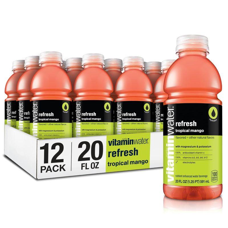 Photo 1 of exp march 2024 vitaminwater refresh electrolyte enhanced water w/vitamins, tropical mango drinks, 20 fl oz, 12 Pack
