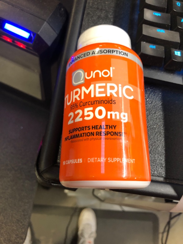 Photo 2 of EXP 7 2026 Turmeric Curcumin with Black Pepper, Qunol 2250mg Turmeric Extract with 95% Curcuminoids, Extra Strength Supplement, Enhanced 
Absorption, Supports Healthy Inflammation Response, 90 Vegetarian Capsules