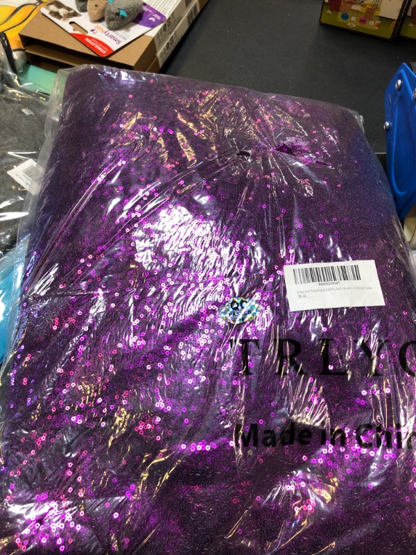 Photo 2 of BalsaCircle Purple Sequin Tablecloth - 90x132 Inch Rectangular Glitter Tablecloth Sparkly Tablecloth for Wedding Party Baby Shower Christmas Valentine's Day Decoratiion Purple 90x132"