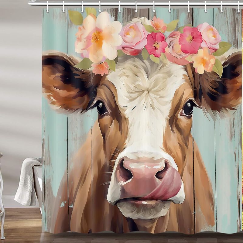 Photo 1 of *****STOCK IMAGE FOR SAMPLE*****
FARMHOUSE COW SHOWER CURTAIN 72X72 INCH 