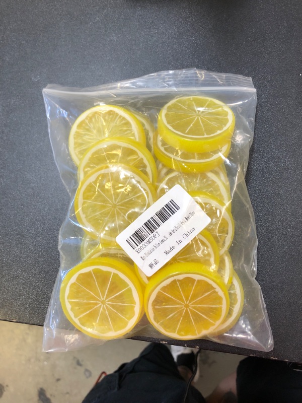 Photo 2 of Mini Simulation Yellow Lemon Slices Plastic Fake Artificial Fruit Model-20pcs