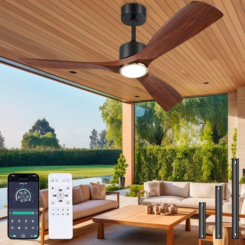 Photo 1 of Ceiling Fans with Lights, Ceiling Fans with Lights and Remote, 52 inch Modern Smart Ceiling Fan with Light, Outdoor Ceiling Fans for Patios 3 Blade Bedroom Living Room Porch(Dark Walnut)
