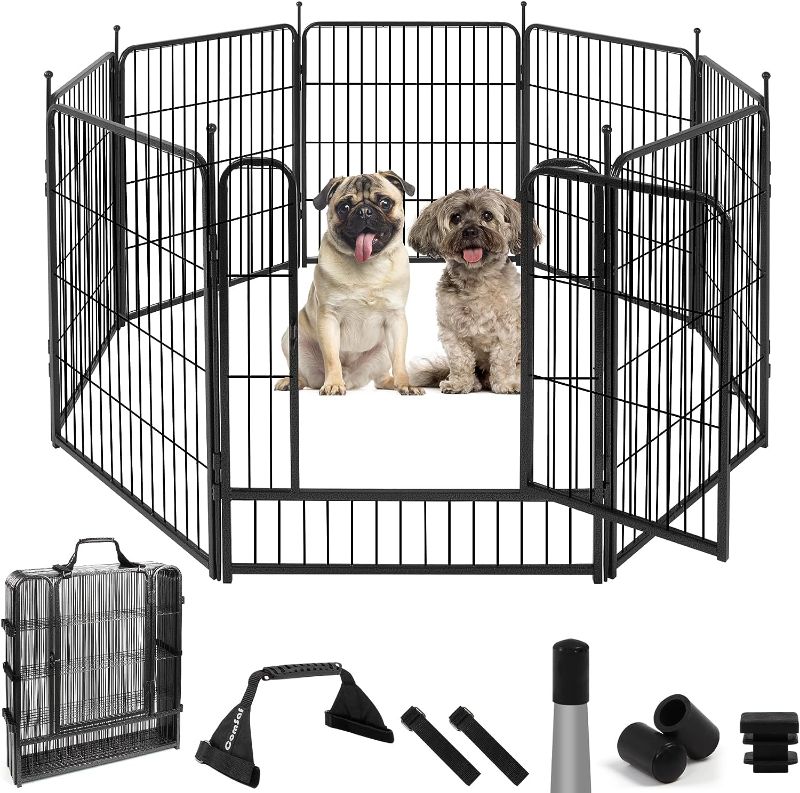 Photo 1 of ComSaf Dog Playpen, 32" Height 8 Panels Metal Dog Fence with One Easy-Carry Straps, Playpen Pet Fence for Large/Medium/Small Dogs, Portable Dog Pen for Outdoor, Indoor, RV, Camping, Yard
OPEN BOX ITEM 