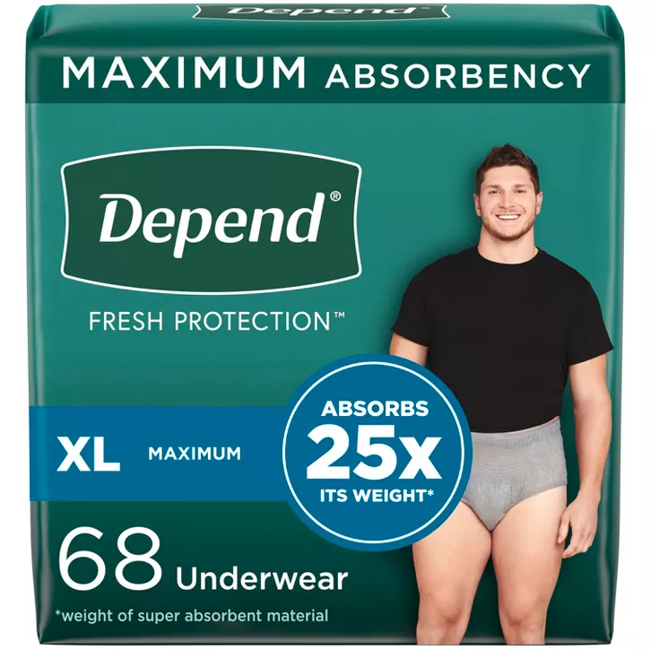 Photo 1 of Depend Fresh Protection Adult Incontinence Disposable Underwear for Men - Maximum Absorbency - Gray
xl - 68pc