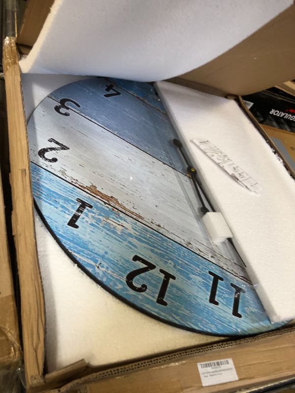 Photo 1 of Large Wall Clock for Living Room Decor 24 Inch Blue Round Wood Clock Vintage Farmhouse Rustic Clock with Battery Operated Silent Non-ticking Clock for Kitchen Sky-blue