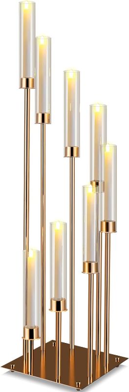 Photo 1 of 1 Candle Holders 41.5" Tall Cluster 8 Arms Acrylic Candelabras Centerpieces Floor Candelabra Standing Candelabra with Clear Acrylic Shades for Flameless Candle for Wedding Spring (Gold)
