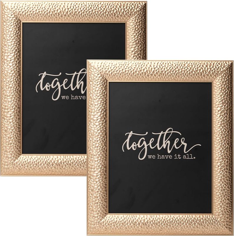 Photo 1 of ArtbyHannah 8x10 Inch 2 Pack Modern Gold Picture Frames Set with High Definition Glass for Table Top Display and Wall Mount Photo Frame for Wedding or Home Decoration
