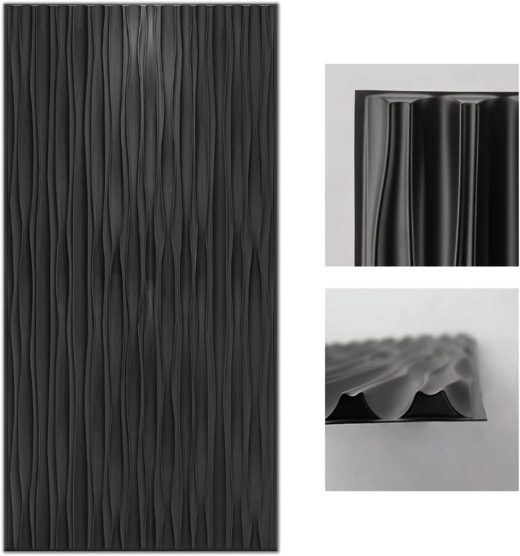 Photo 1 of Art3d Black Large PVC 3D Wall Panels for Interior Wall Décor, Drop Ceiling Tile 2x4, 3D Textured Wavy Wall Panels Decorative, Pack of 6 Tiles(47.2"×23.6")
