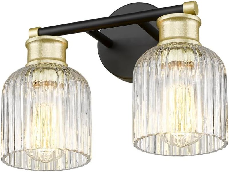 Photo 1 of Bathroom 2 Lights Vanity Fixture 13.2" Vintage Wall Sconce with Clear Ribbed Glass Shade & Anti Brass Carft Modern Wall Light for Mirror, Bedroom,Kitchen,Living Room,Hallway
