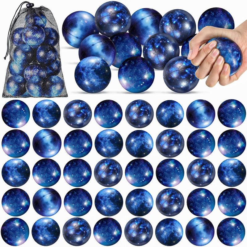 Photo 1 of 100 Pcs Galaxy Stress Ball Bulks for Kids Adults, 2.5 Inch Galaxy Party Favor Gift Decorations Space Theme Stress Balls with Storage Bag for School Stress Relief, Ball Games
