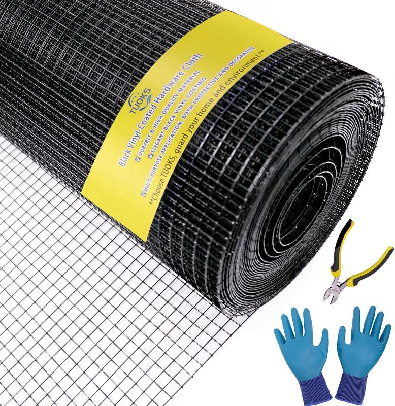 Photo 1 of 36'' x 50' 1/2inch Hardware Cloth 19 Gauge Black Vinyl Coated Wire Mesh Roll Welded Wire Fence Roll Poultry Netting Snake Fence Rabbit Cages Rodent Wire Chicken Wire Fencing Gopher Wire Cloth
