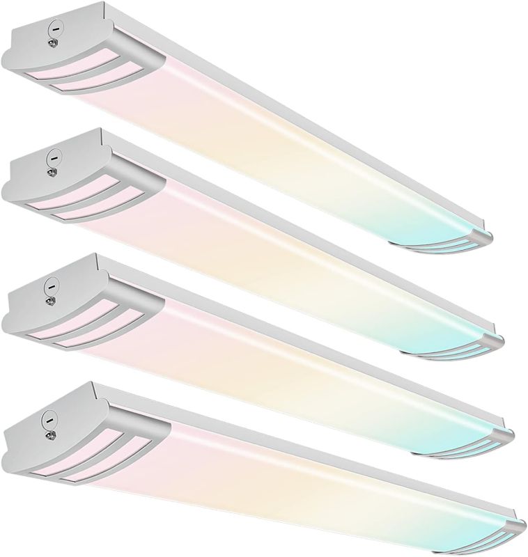 Photo 1 of 4 Pack 4FT 3 CCT LED Flush Mount Puff Lights 50W, 5000lm, 3000K/4000K/5000K Selectable, 4 Foot Kitchen Ceiling Lights for Kitchen, Utility Room, Laundry, Fluorescent Replacement, 120-277V, ETL
